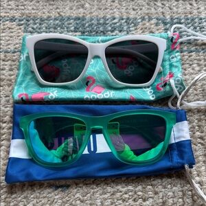 Goodr White The Mod One Out and Ephiu Green Sunglasses